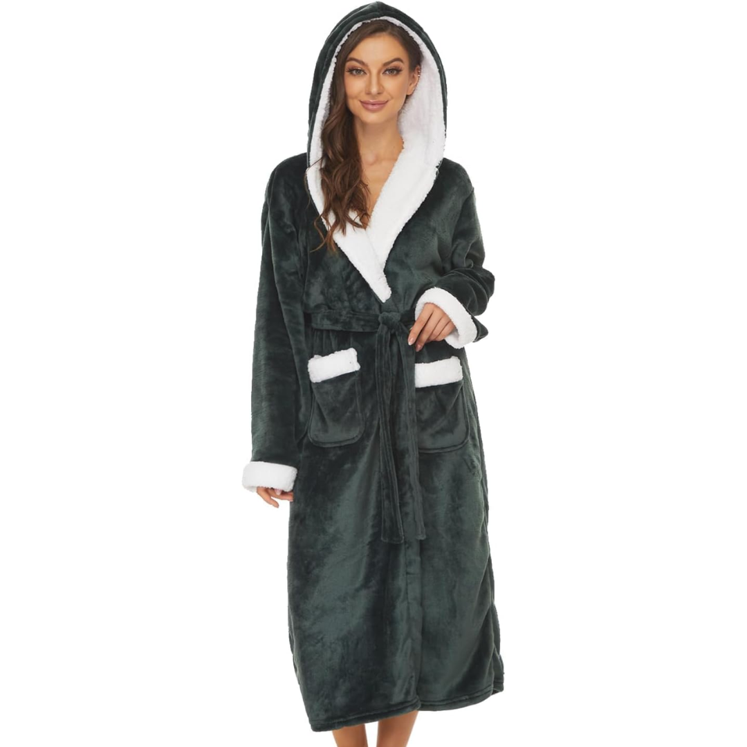 Fluffy Fleece Hooded Bathrobe for Women - Feline-Green-S-The Livary