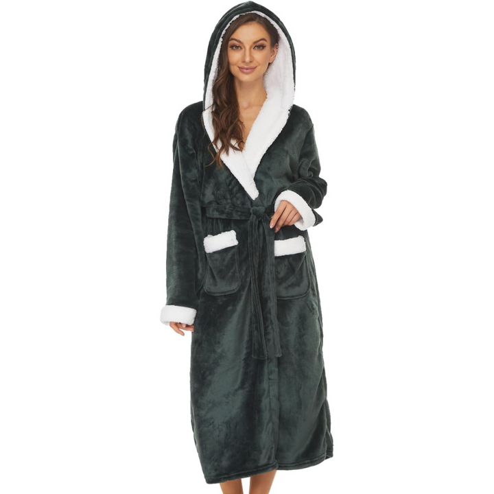 Fluffy Fleece Hooded Bathrobe for Women - Feline-Green-S-The Livary