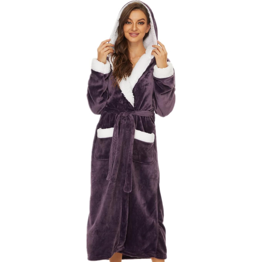 Fluffy Fleece Hooded Bathrobe for Women - Feline-Purple-S-The Livary