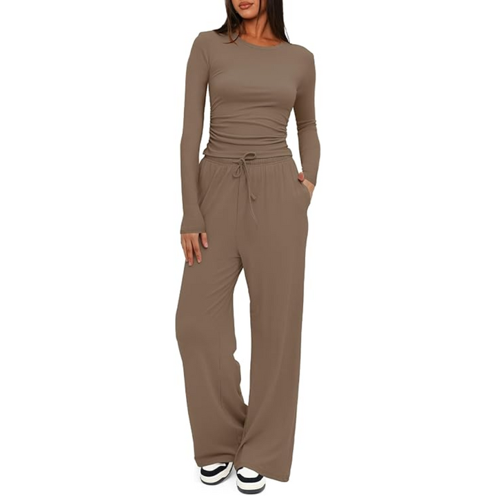2-Piece Ladies Lounge Set - Lieke-Khaki-29.13 inches-XS-The Livary