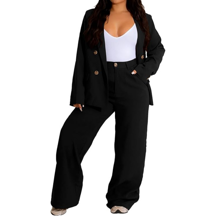 Two-Piece Blazer & Wide Trousers Women's Business Suit - Wendy-Black-S-The Livary