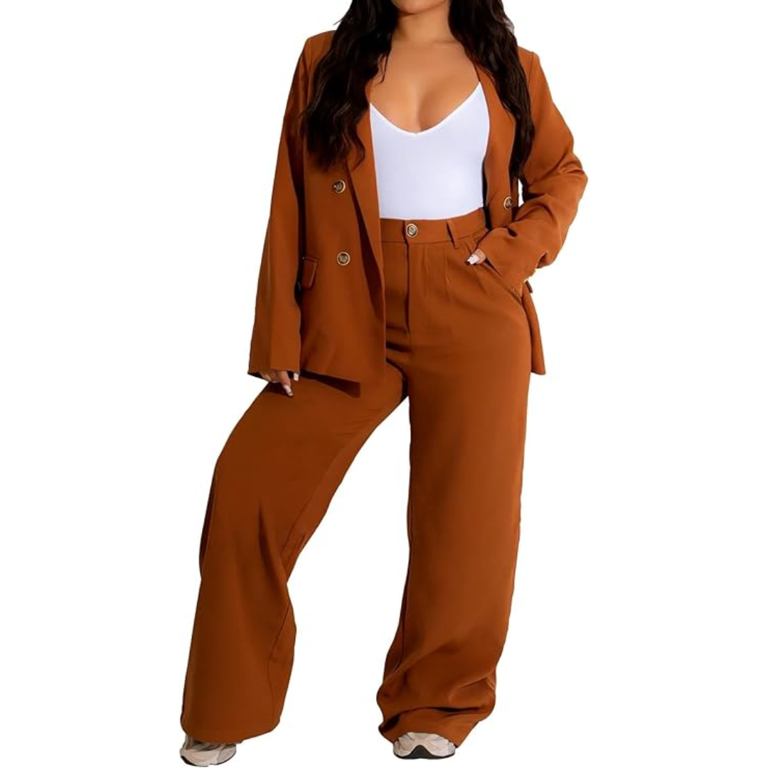 Two-Piece Blazer & Wide Trousers Women's Business Suit - Wendy-Brown-S-The Livary