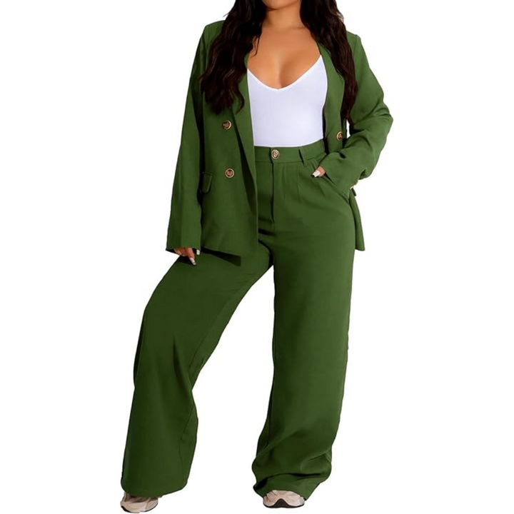 Two-Piece Blazer & Wide Trousers Women's Business Suit - Wendy-Green-S-The Livary