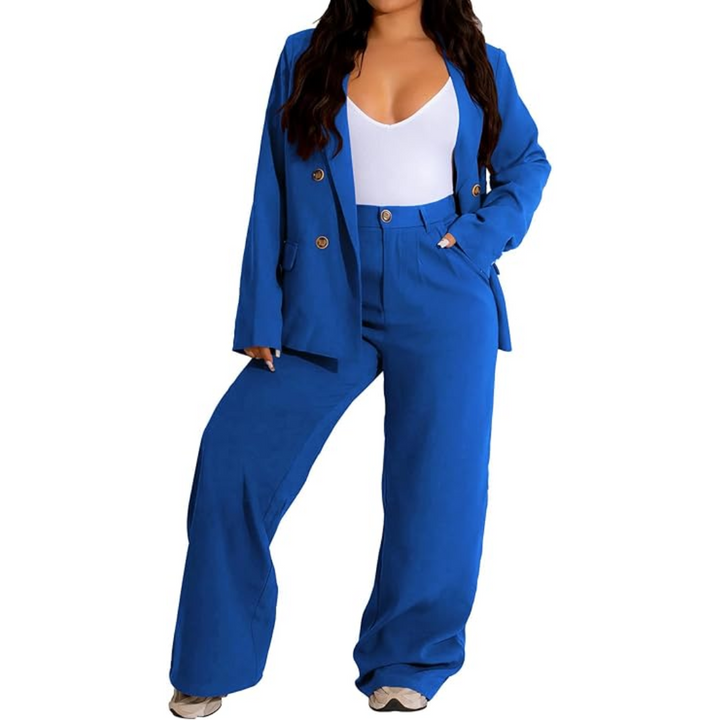 Two-Piece Blazer & Wide Trousers Women's Business Suit - Wendy-Blue-S-The Livary