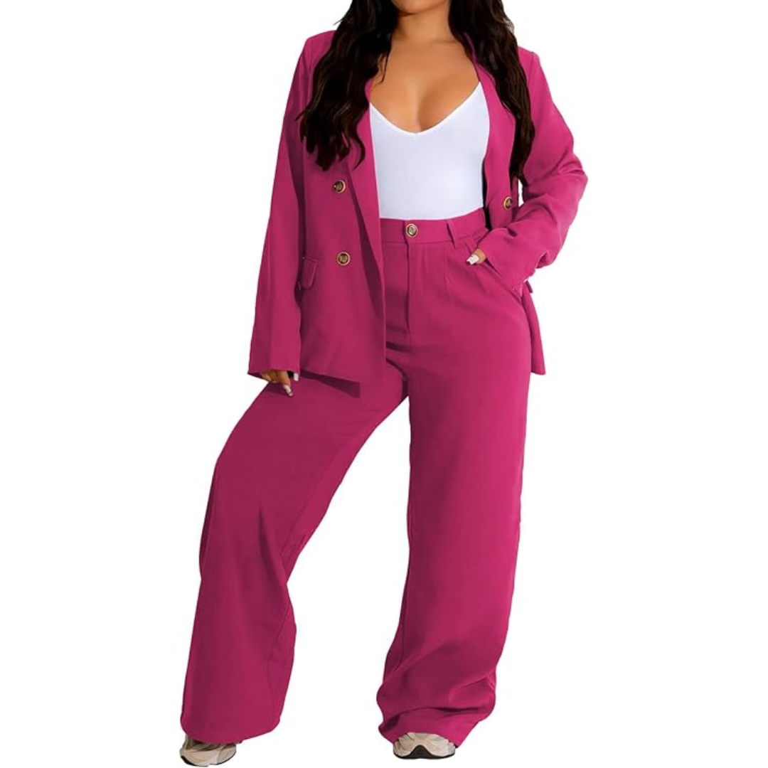 Two-Piece Blazer & Wide Trousers Women's Business Suit - Wendy-Pink-S-The Livary