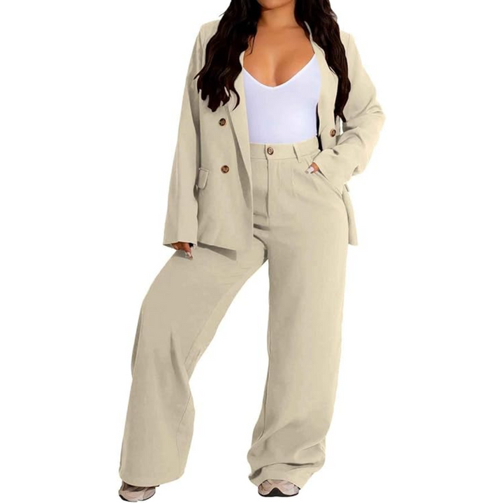 Two-Piece Blazer & Wide Trousers Women's Business Suit - Wendy-White-S-The Livary