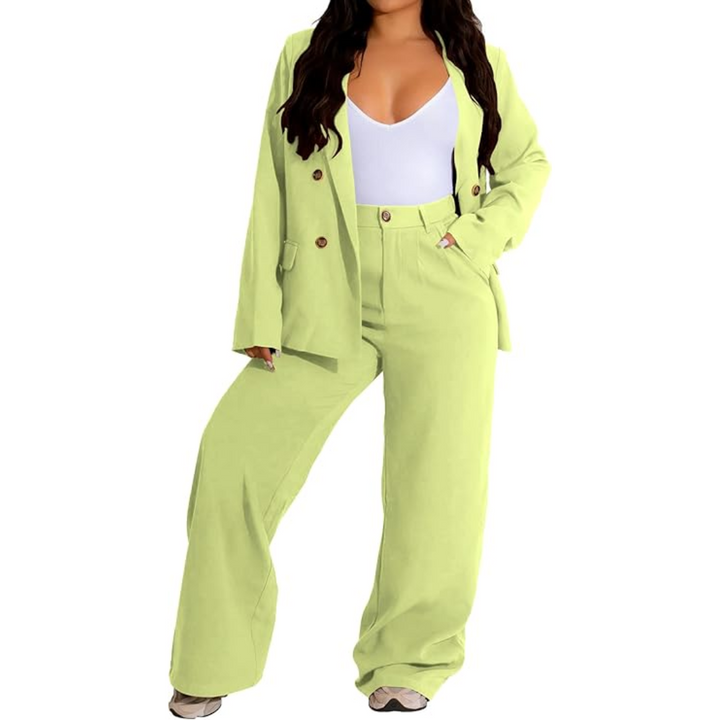 Two-Piece Blazer & Wide Trousers Women's Business Suit - Wendy-Yellow-S-The Livary