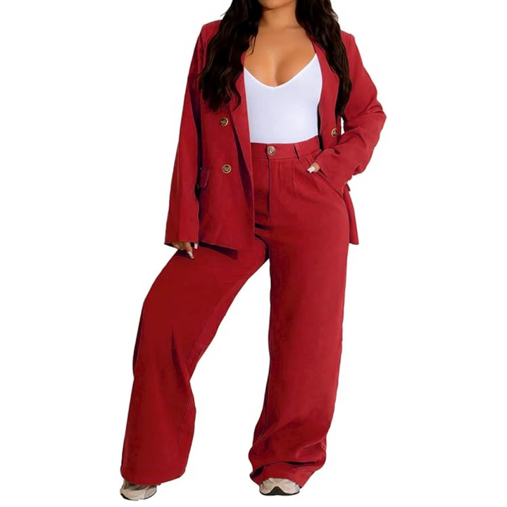 Two-Piece Blazer & Wide Trousers Women's Business Suit - Wendy-Red-S-The Livary