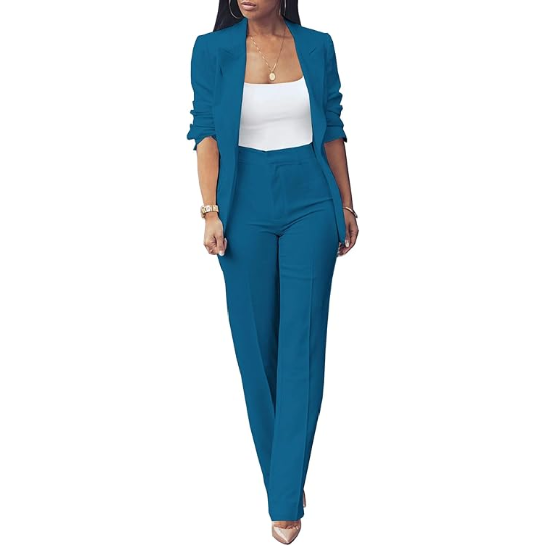 Trendy Ladies Blazer Set - Quina-Blue Green-S-The Livary