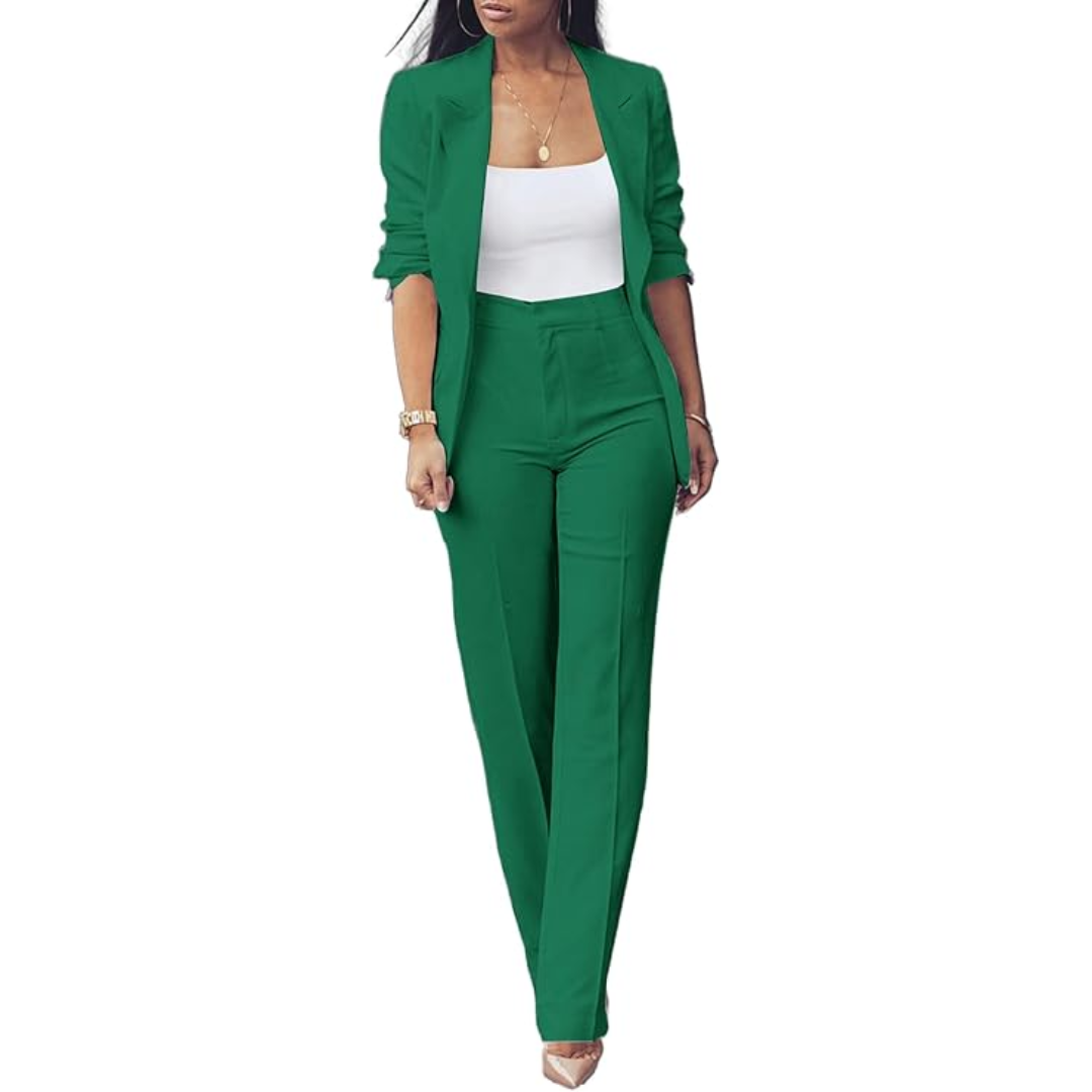 Trendy Ladies Blazer Set - Quina-Dark green-S-The Livary