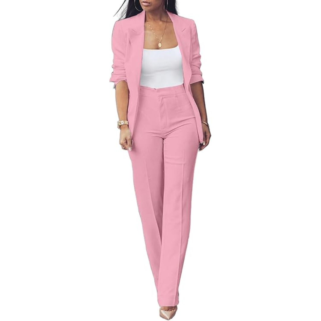Trendy Ladies Blazer Set - Quina-Pink-S-The Livary