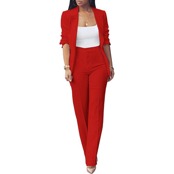 Trendy Ladies Blazer Set - Quina-Red-S-The Livary