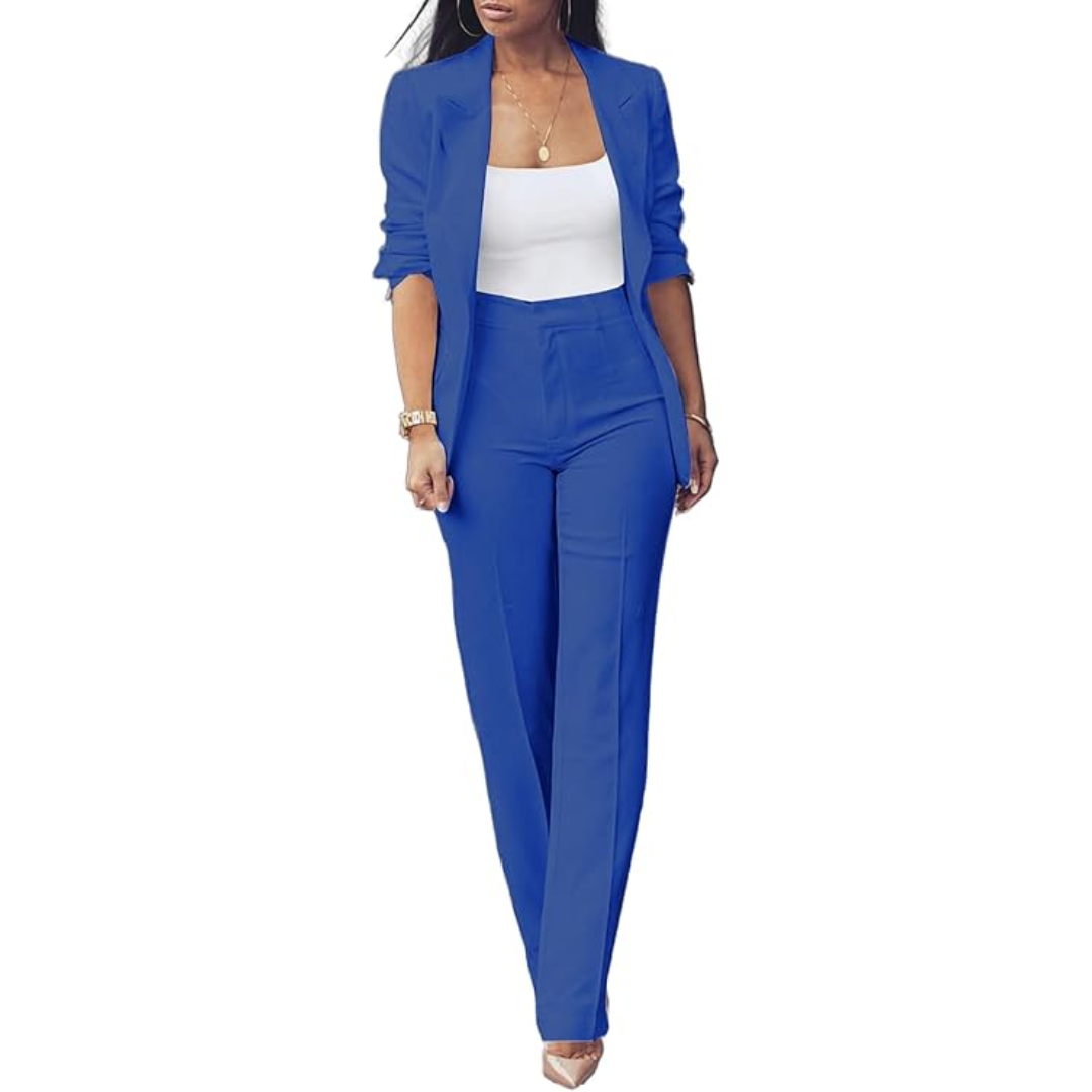 Trendy Ladies Blazer Set - Quina-Royal blue-S-The Livary