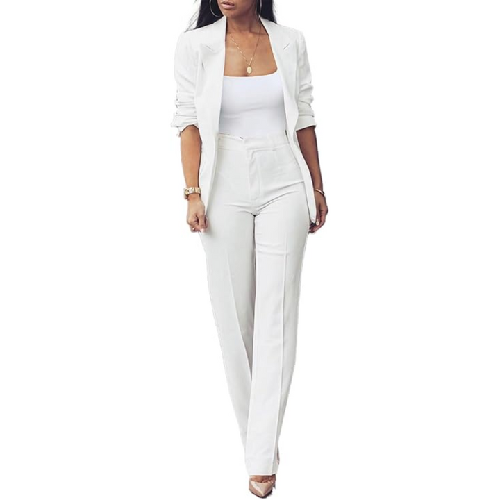 Trendy Ladies Blazer Set - Quina-White-S-The Livary