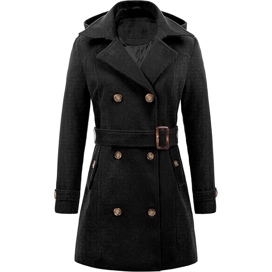 Ladies Padded Winter Trench Coat with Hood - Nina-Black-S-The Livary