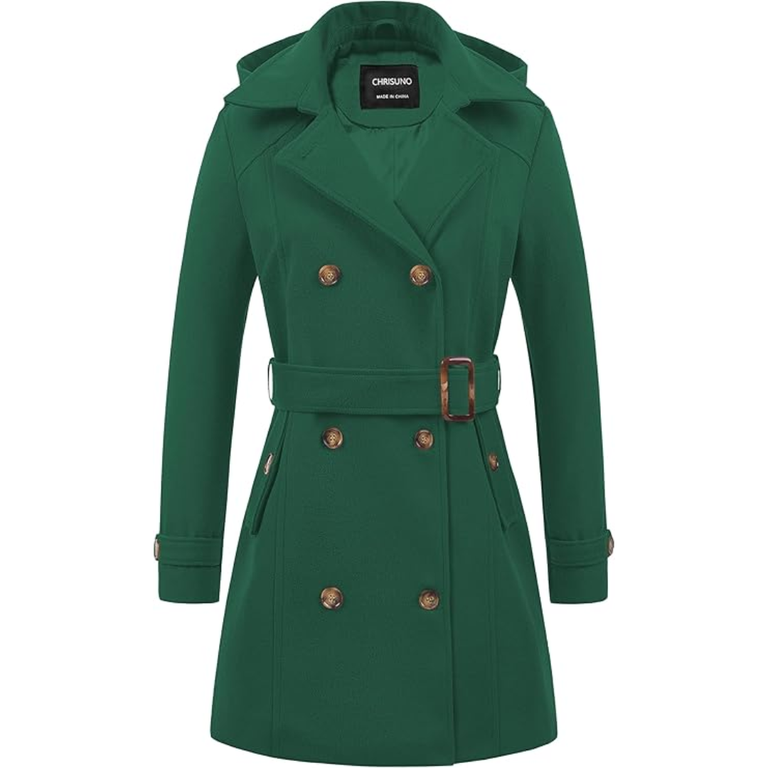 Ladies Padded Winter Trench Coat with Hood - Nina-Green-S-The Livary
