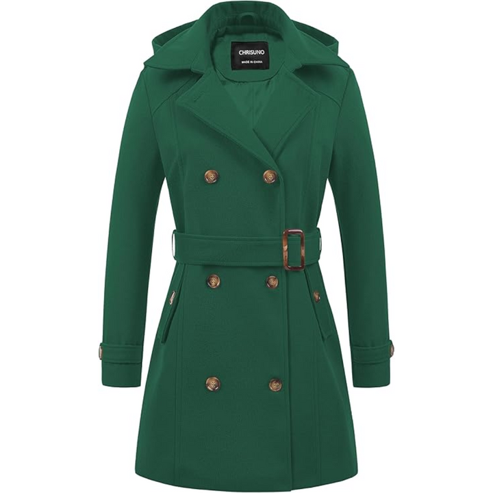 Ladies Padded Winter Trench Coat with Hood - Nina-Green-S-The Livary