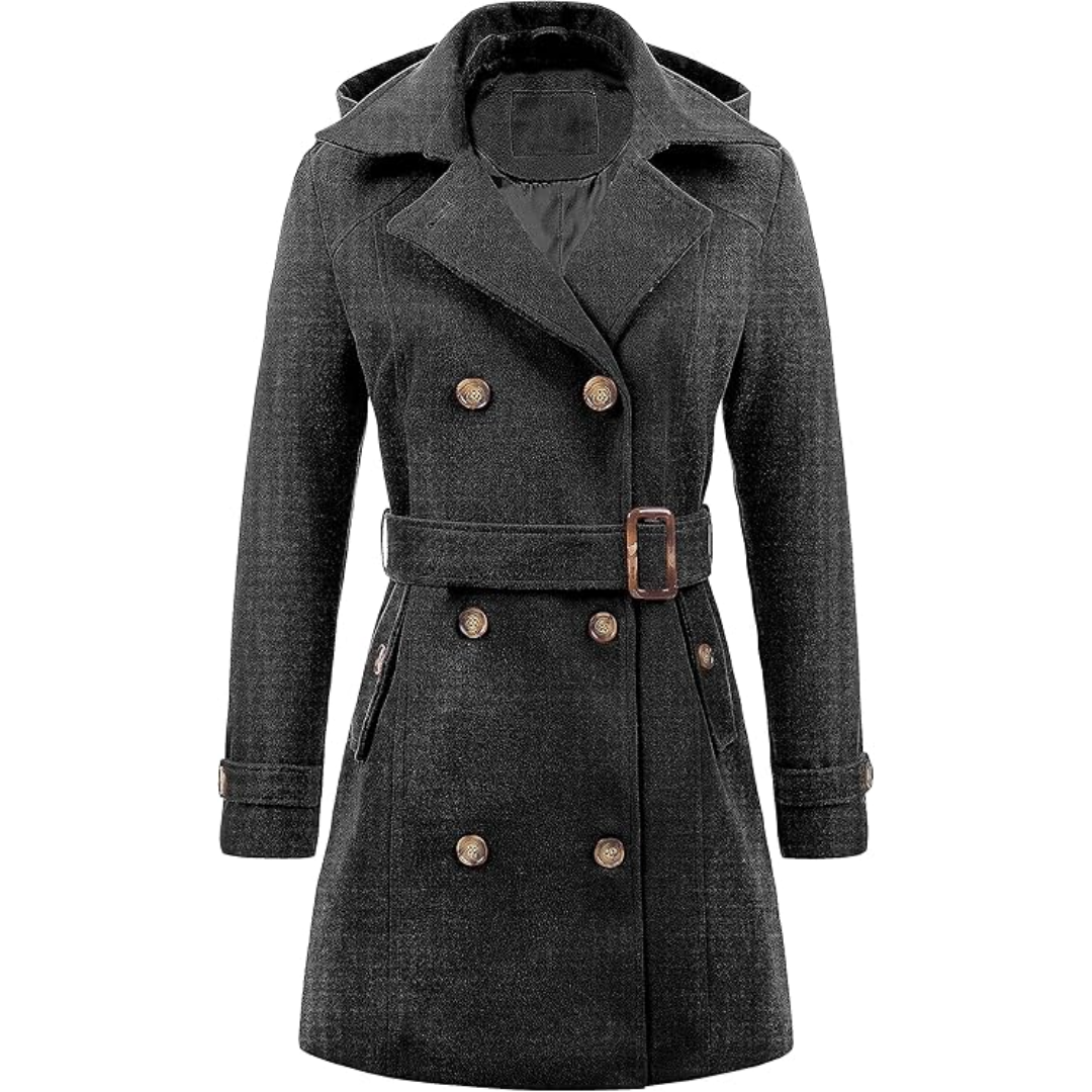 Ladies Padded Winter Trench Coat with Hood - Nina-Grey-S-The Livary