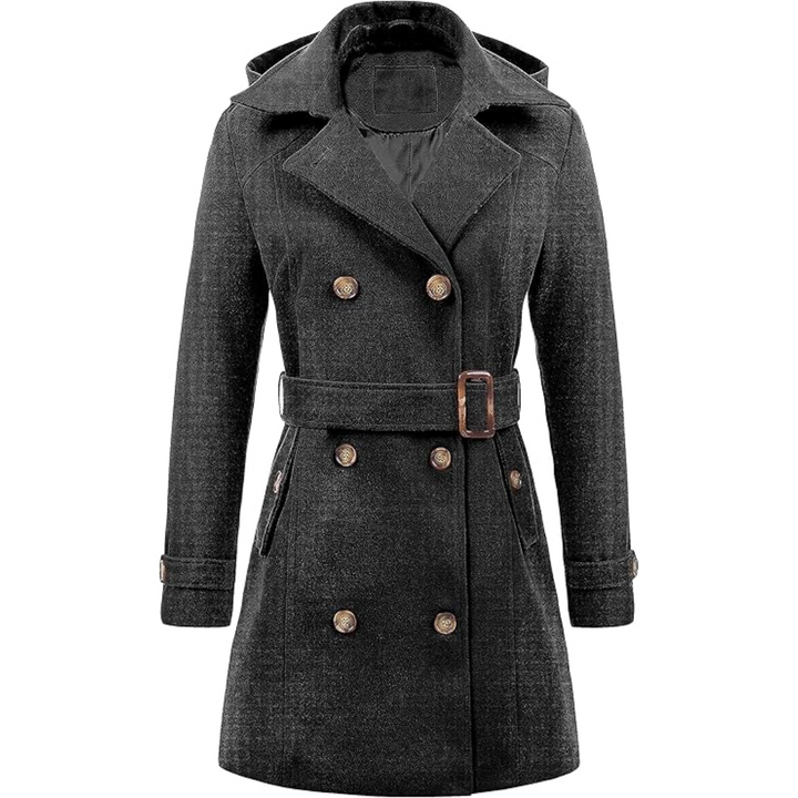 Ladies Padded Winter Trench Coat with Hood - Nina-Grey-S-The Livary