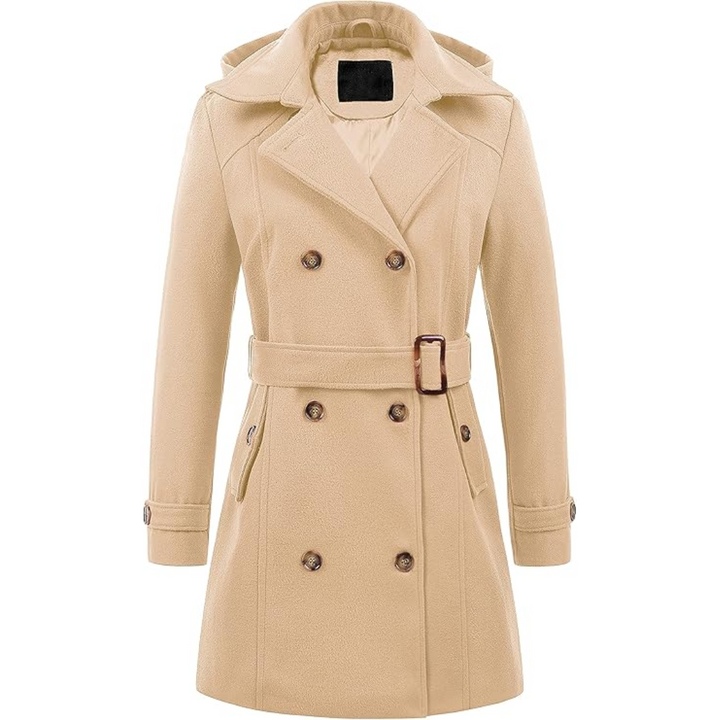 Ladies Padded Winter Trench Coat with Hood - Nina-Khaki-S-The Livary