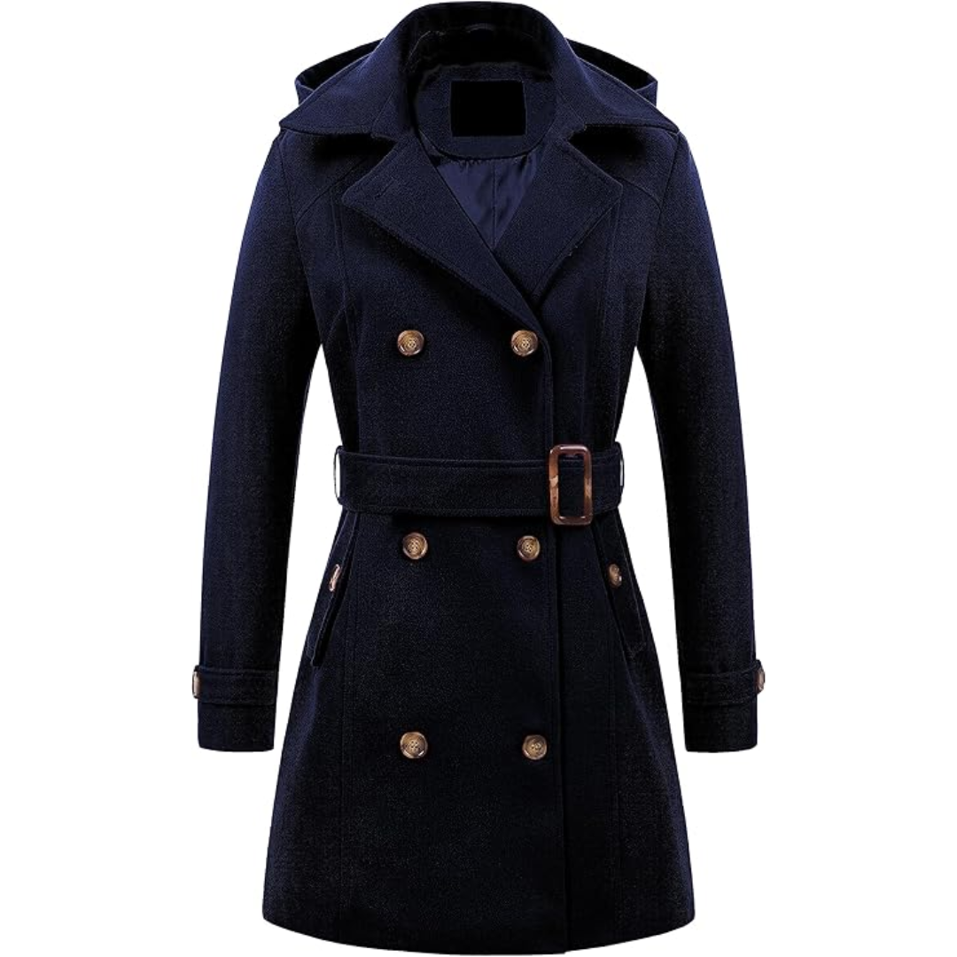 Ladies Padded Winter Trench Coat with Hood - Nina-Marine blue-S-The Livary