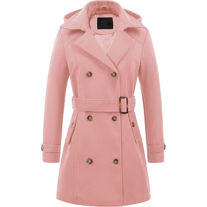 Ladies Padded Winter Trench Coat with Hood - Nina-Pink-S-The Livary