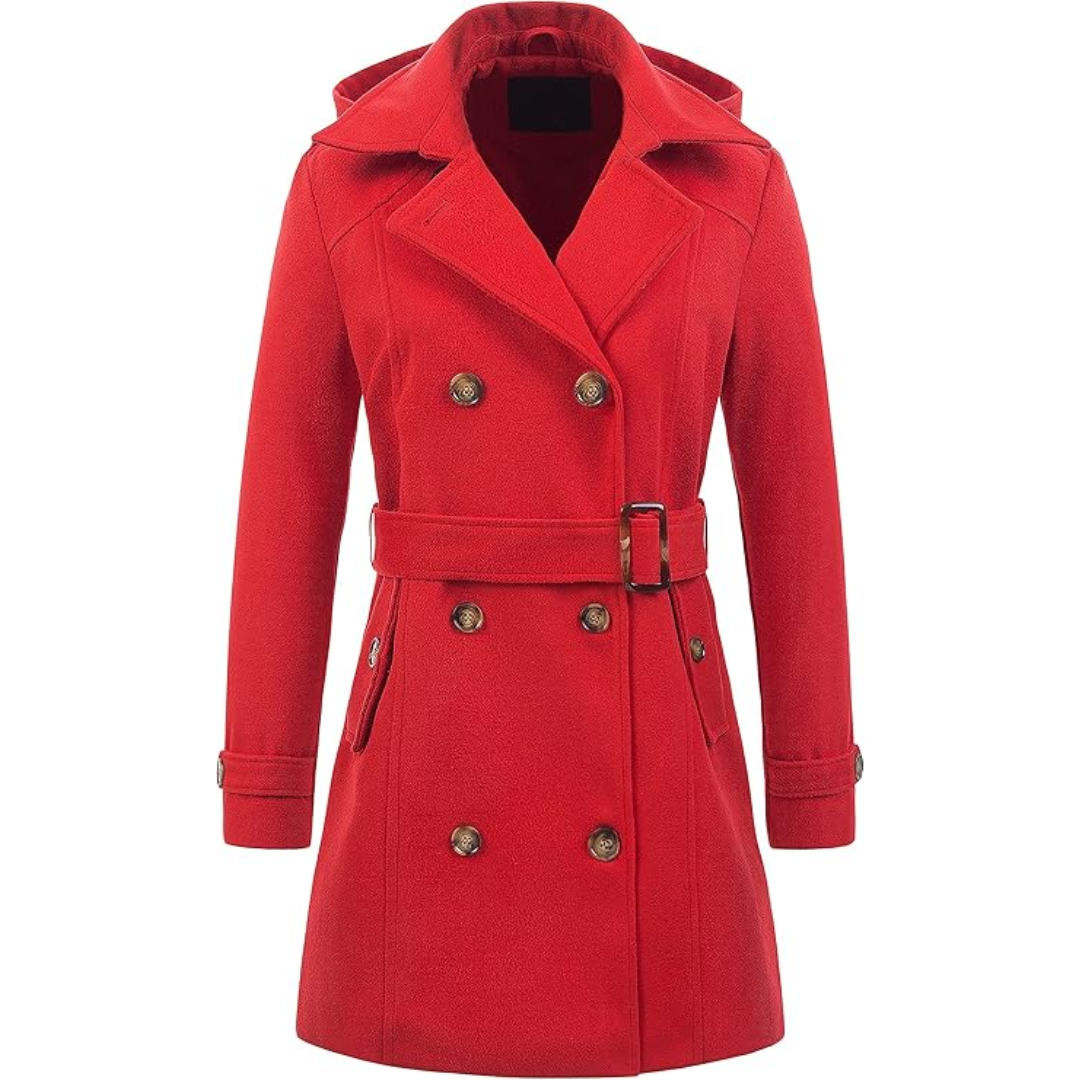 Ladies Padded Winter Trench Coat with Hood - Nina-Red-S-The Livary