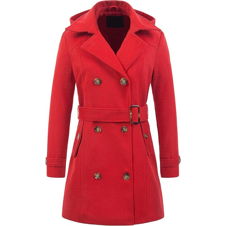 Ladies Padded Winter Trench Coat with Hood - Nina-Red-S-The Livary