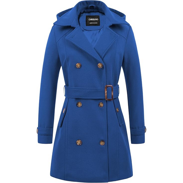 Ladies Padded Winter Trench Coat with Hood - Nina-Blue-S-The Livary