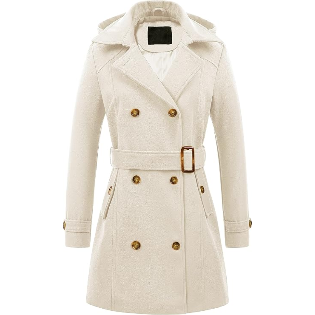 Ladies Padded Winter Trench Coat with Hood - Nina-White-S-The Livary