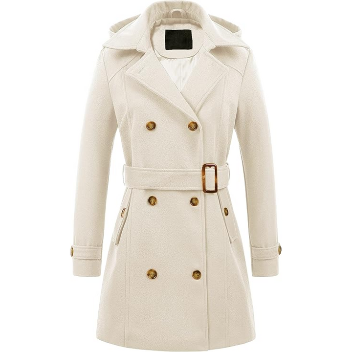 Ladies Padded Winter Trench Coat with Hood - Nina-White-S-The Livary