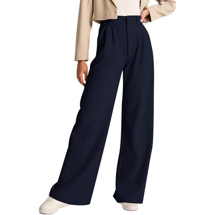 High Waisted Business Casual Work Trousers with Pockets - Katja-Marine blue-Short-The Livary