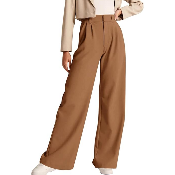 High Waisted Business Casual Work Trousers with Pockets - Katja-Brown-Short-The Livary