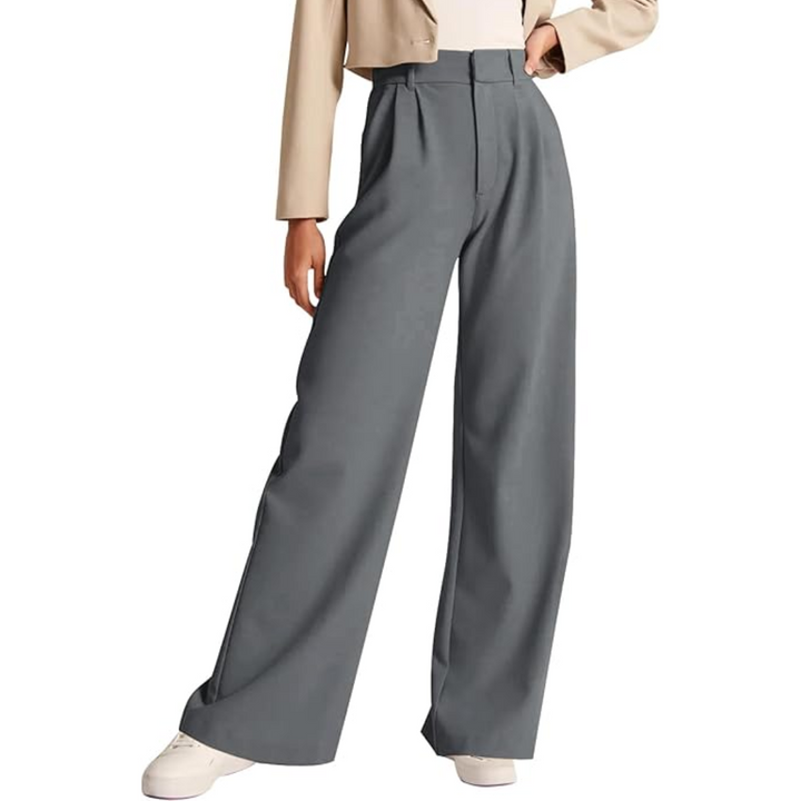 High Waisted Business Casual Work Trousers with Pockets - Katja-Dark grey-Short-The Livary