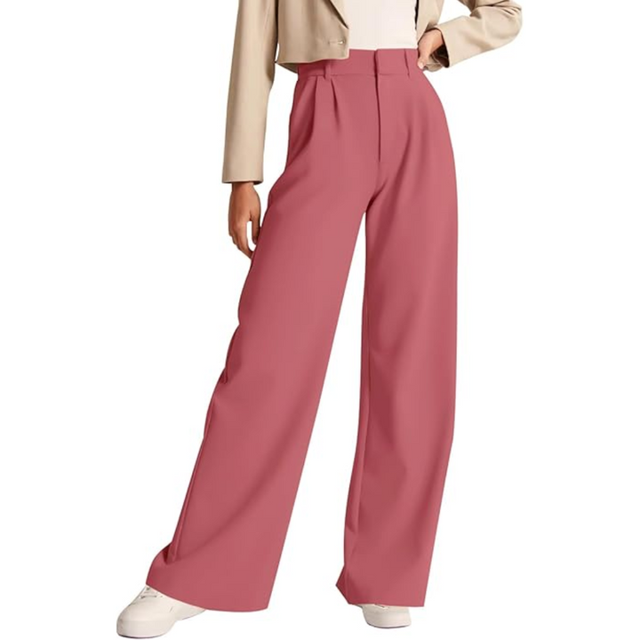 High Waisted Business Casual Work Trousers with Pockets - Katja-Pink-Short-The Livary