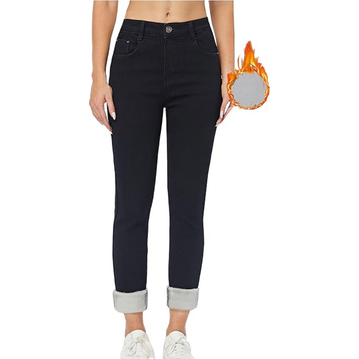 Fleece-Lined Women's Thermal Jeans - Hannah-Black-XS-The Livary