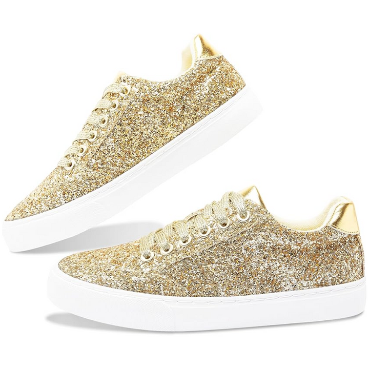Glitter Sparkly Lace-up Sneakers - Anna-Gold-3.5-The Livary