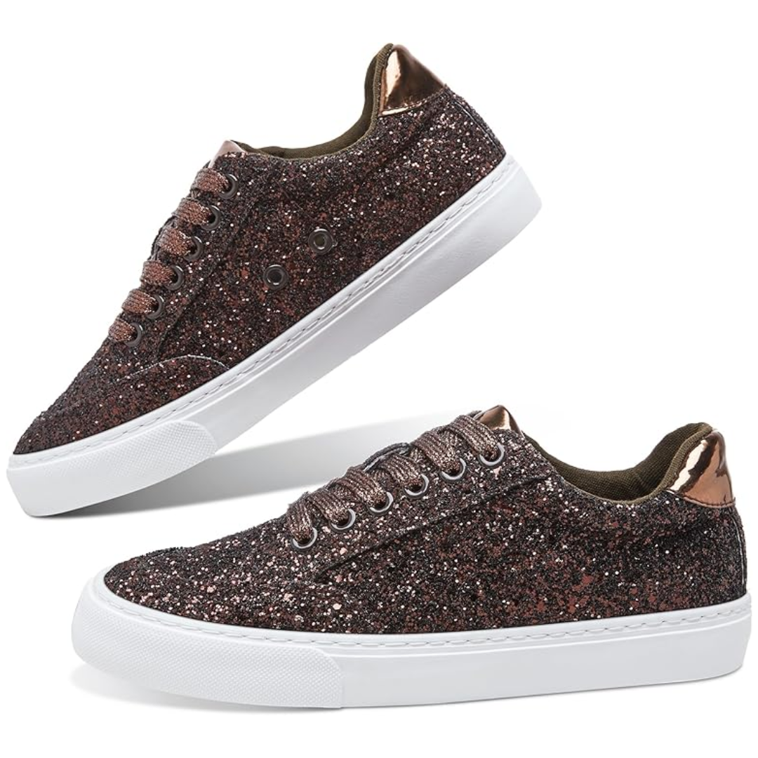 Glitter Sparkly Lace-up Sneakers - Anna-Brown-3.5-The Livary
