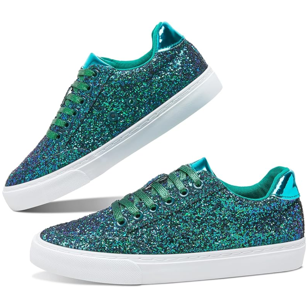 Glitter Sparkly Lace-up Sneakers - Anna-Green-3.5-The Livary