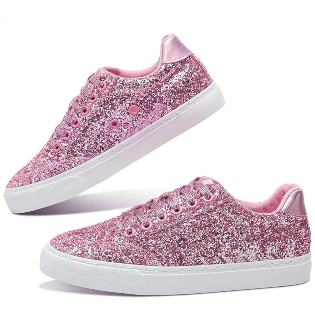 Glitter Sparkly Lace-up Sneakers - Anna-Pink-3.5-The Livary