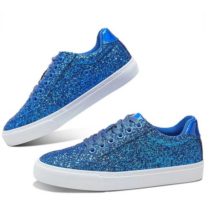 Glitter Sparkly Lace-up Sneakers - Anna-Blue-3.5-The Livary