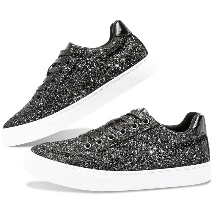 Glitter Sparkly Lace-up Sneakers - Anna-Black-3.5-The Livary