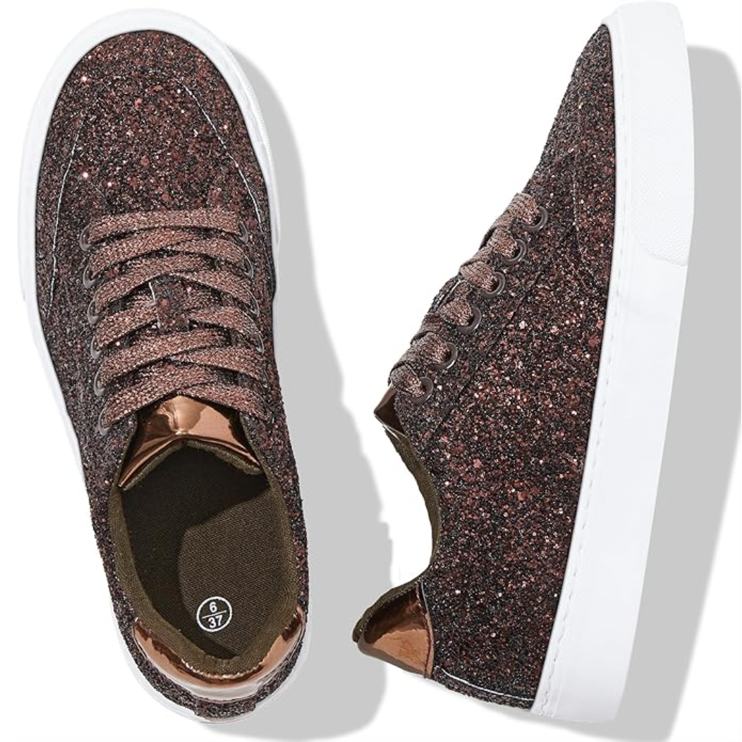 Glitter Sparkly Lace-up Sneakers - Anna-Gold-3.5-The Livary