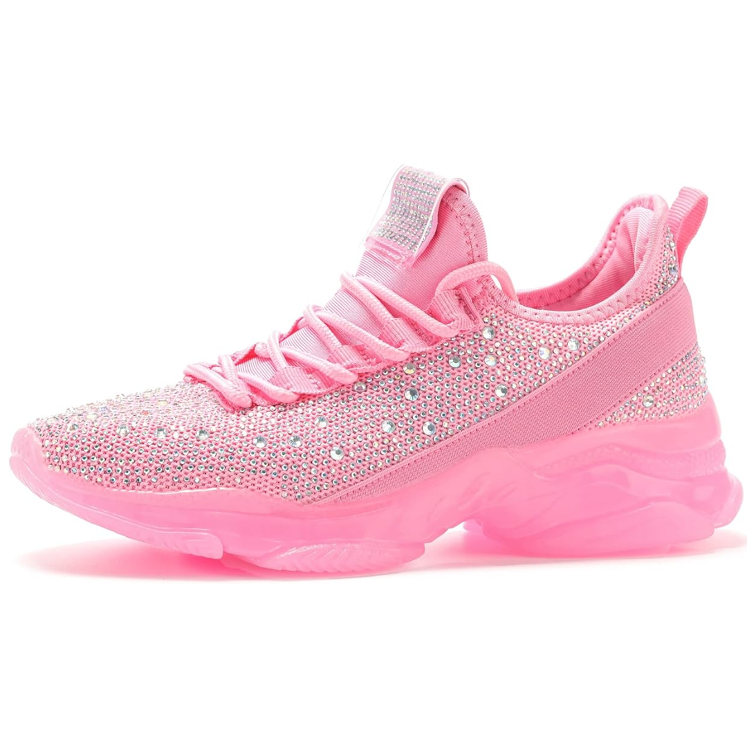 Sparkling Rhinestone Slip-On Sneakers - Elise-Pink-4-The Livary