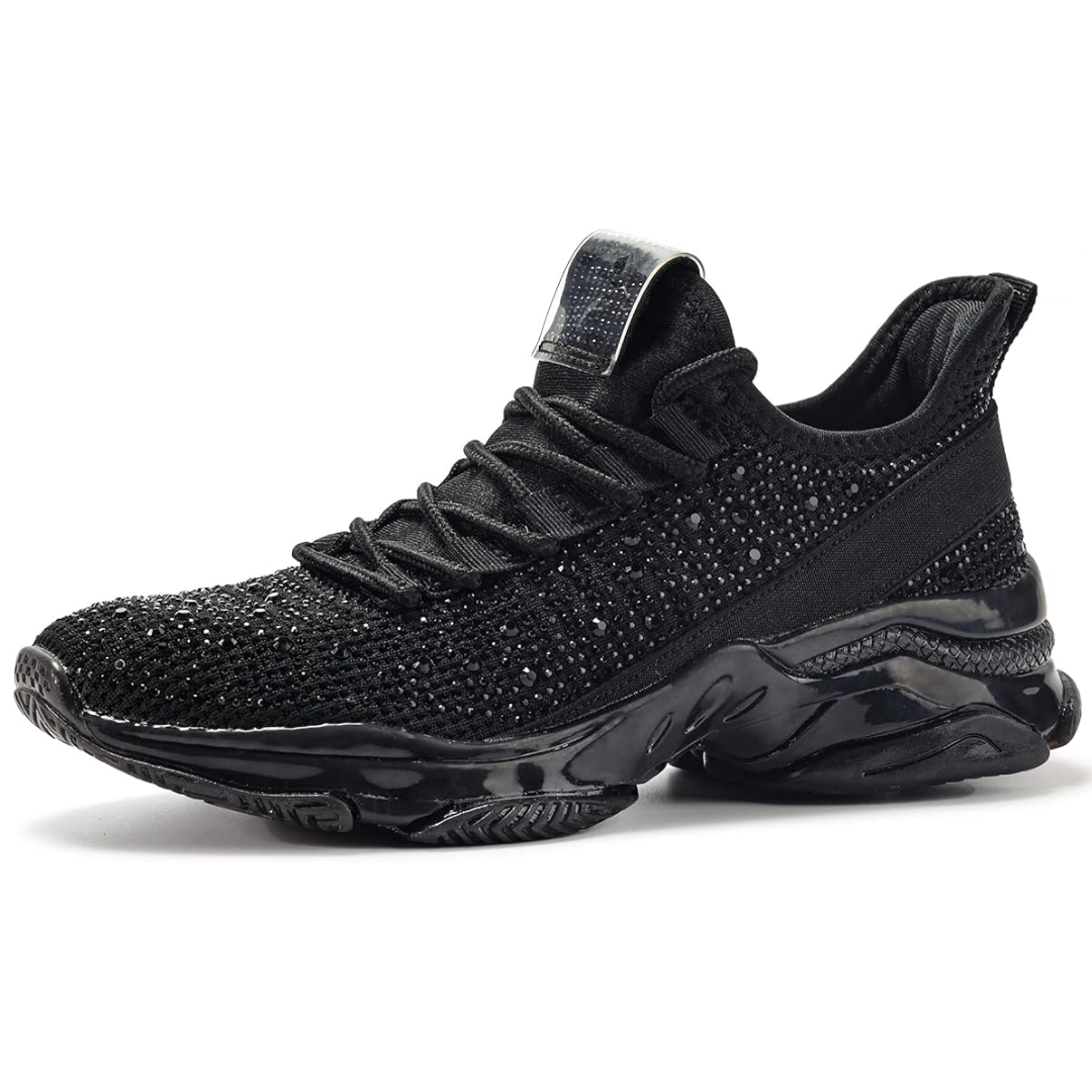 Sparkling Rhinestone Slip-On Sneakers - Elise-Black-4-The Livary