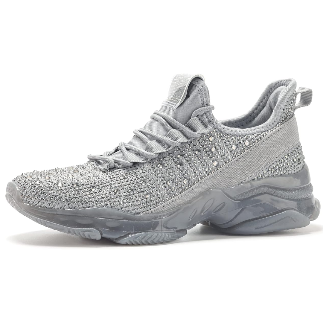 Sparkling Rhinestone Slip-On Sneakers - Elise-Grey-4-The Livary
