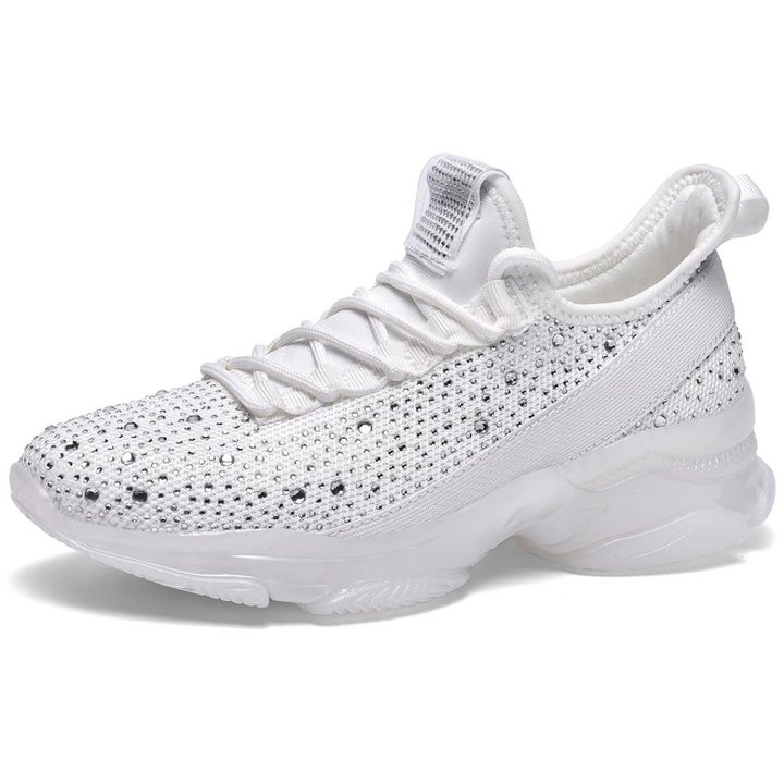 Sparkling Rhinestone Slip-On Sneakers - Elise-White-4-The Livary