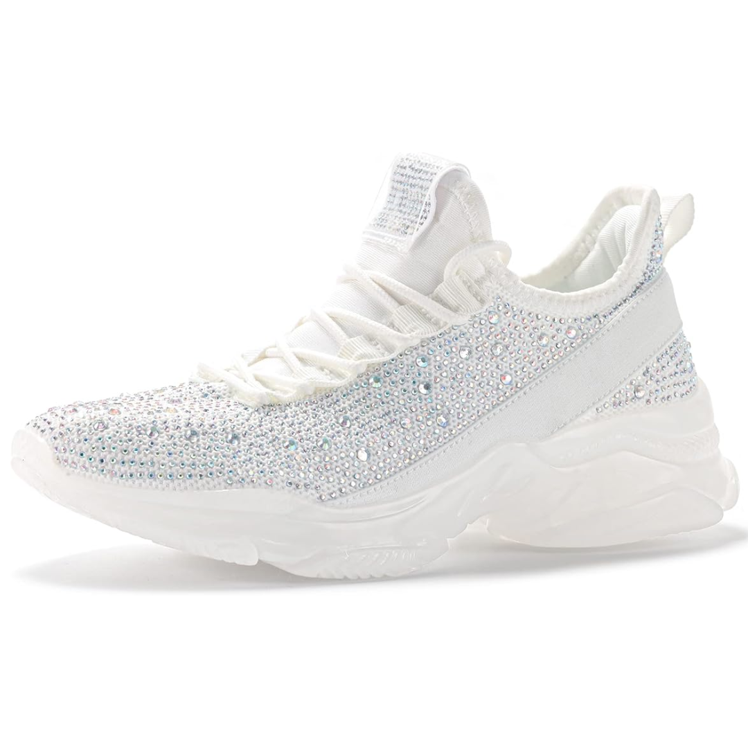 Sparkling Rhinestone Slip-On Sneakers - Elise-White hologram-4-The Livary