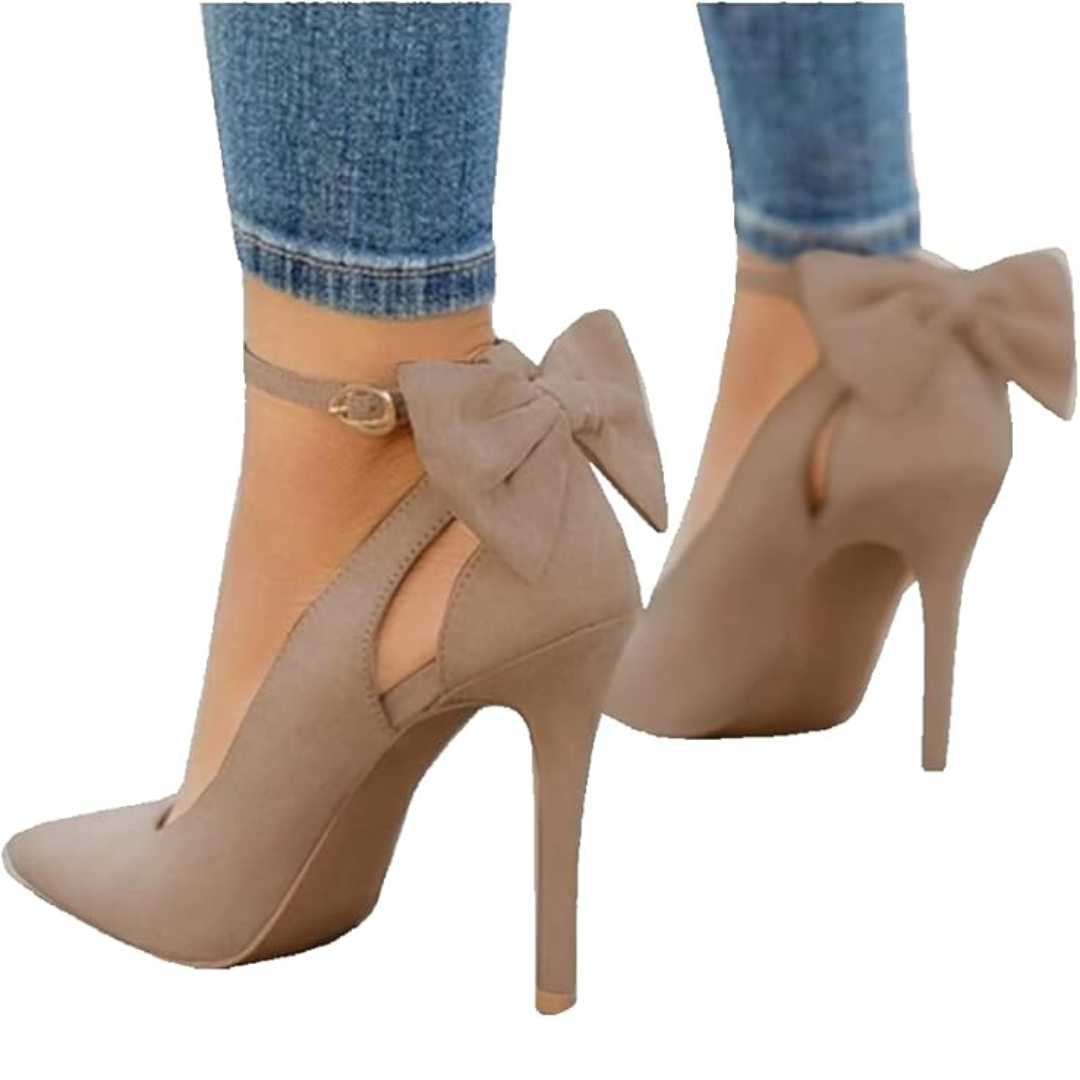Trendy High Heels with Bow - Hailey-Khaki-2.5-The Livary