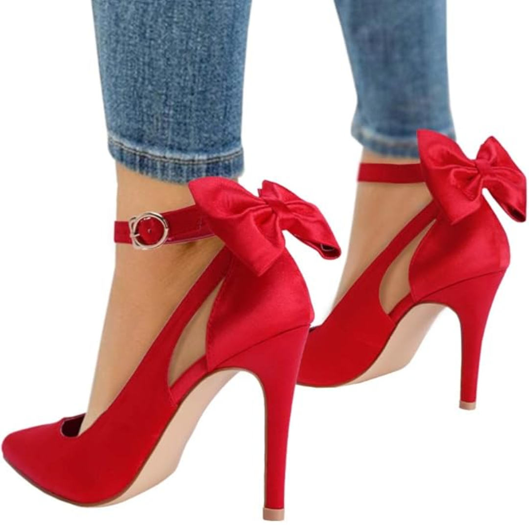 Trendy High Heels with Bow - Hailey-Satin Red-2.5-The Livary